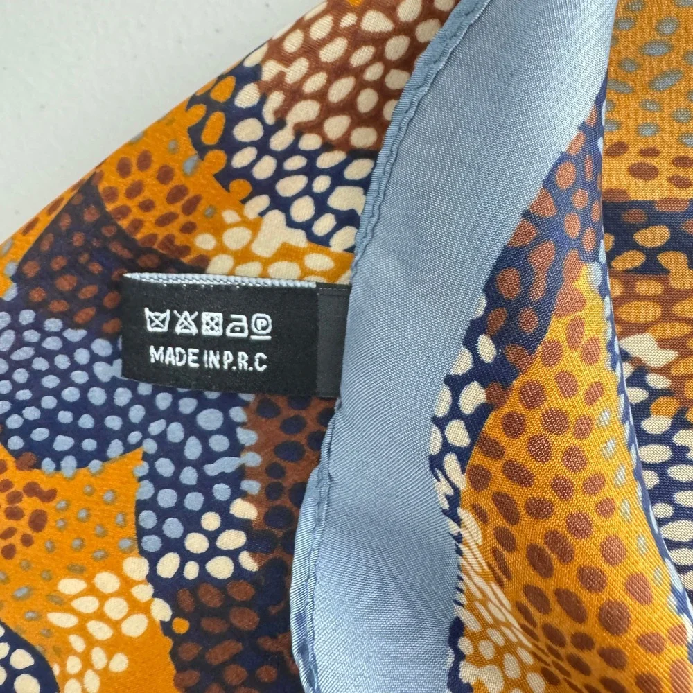 100% Silk Scarf Mosaic Print Bohemian Grandmacore Earth Tones Elegant Accessory